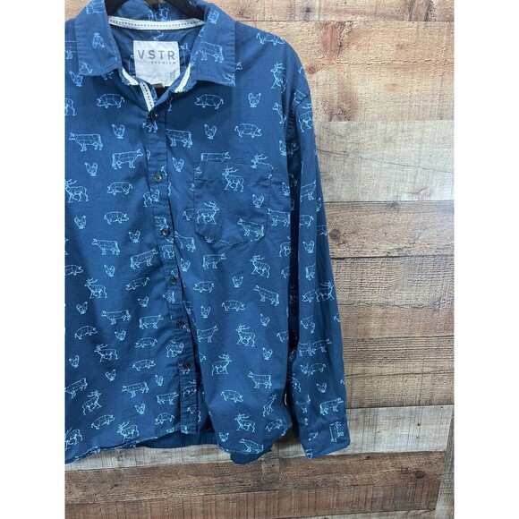 VSTR Premium Mens Blue Button Long Sleeve Shirt Butcher Print Large - Picture 4 of 12